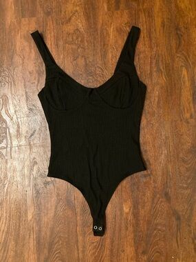 Forever 21 Black Ribbed Scoop-Neck Bodysuit
